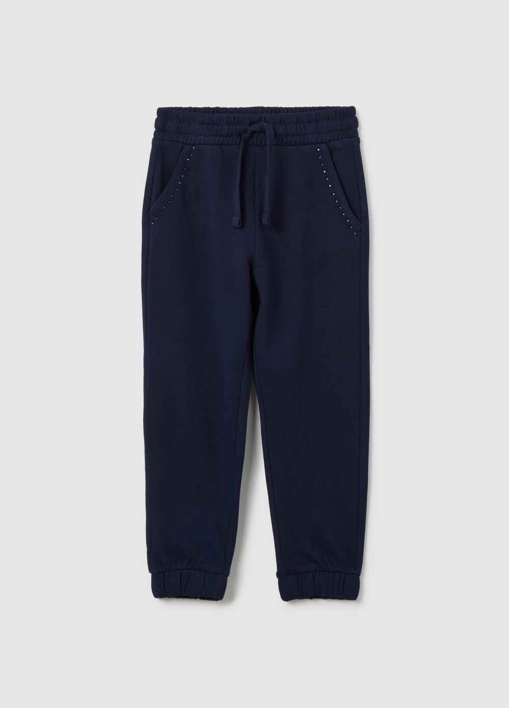 Girls Blue Cotton Regular Fit Drawcord Trousers - Image 1