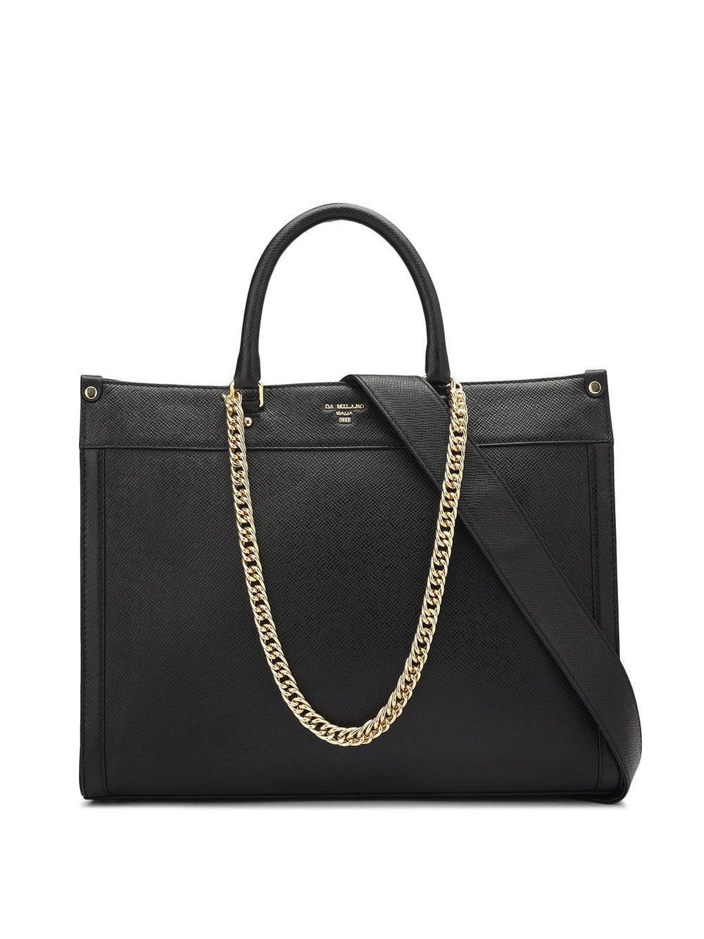 Black Genuine Leather Tote Bag with Structured Compartments - Image 1