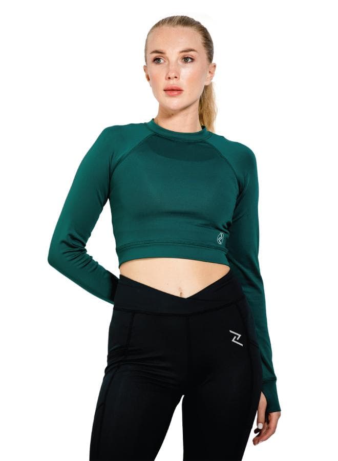 Emerald Green Slim Fit Sports Crop Top - Image 1