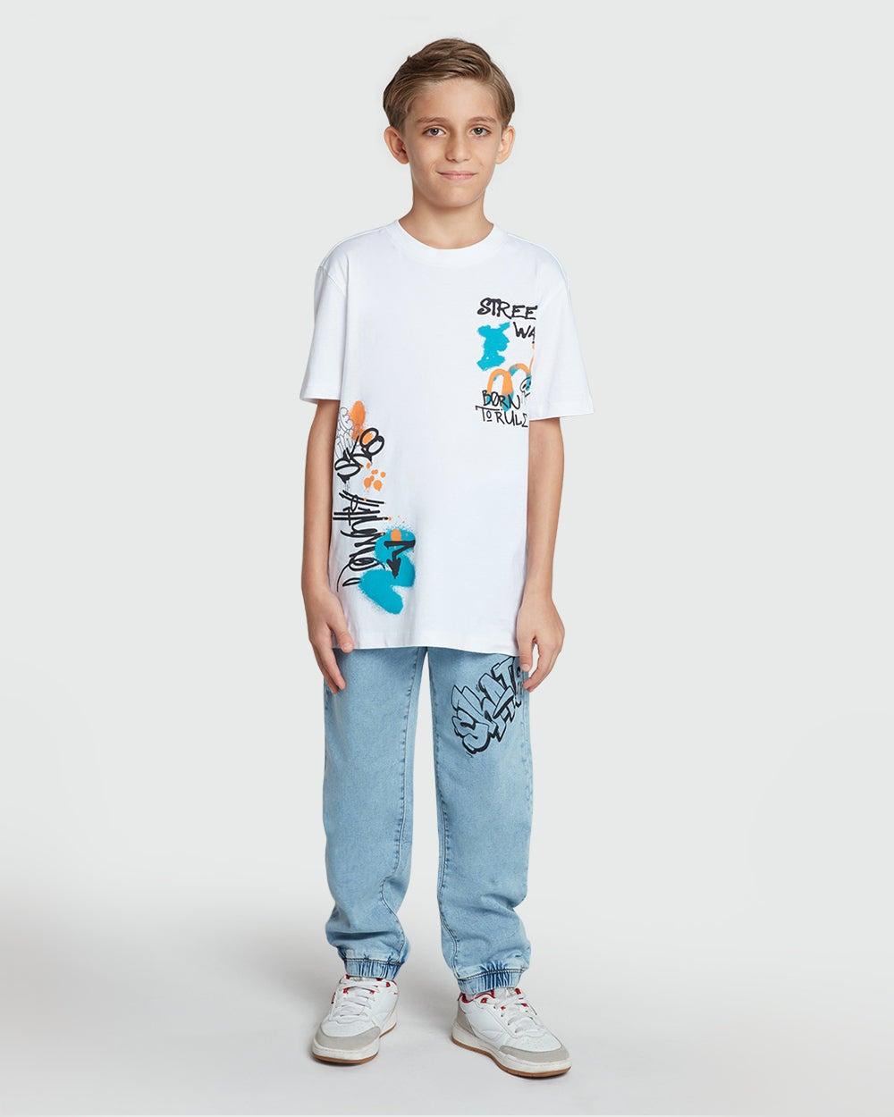 OVS Azure Printed Cotton Jogger Pants Boys - Image 1