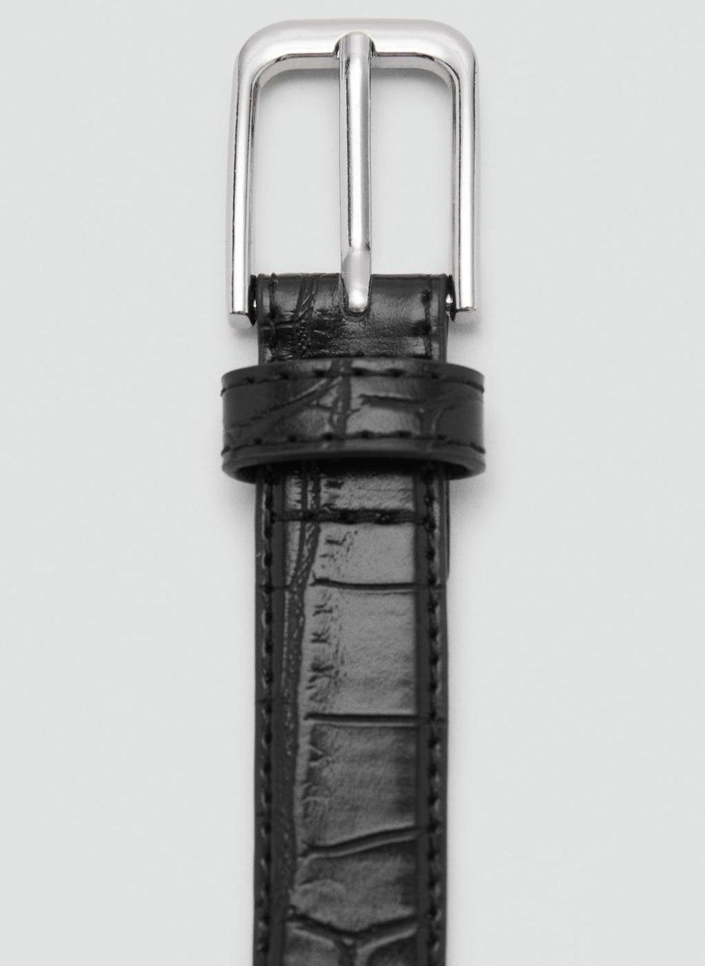 Fine Croco Leather-Effect Belt in Black - Image 1