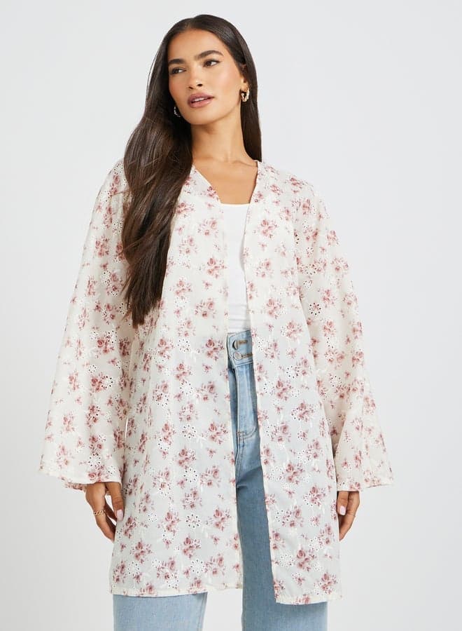 Floral Schiffli Longline Oversized Kimono 7013071936 - Image 1