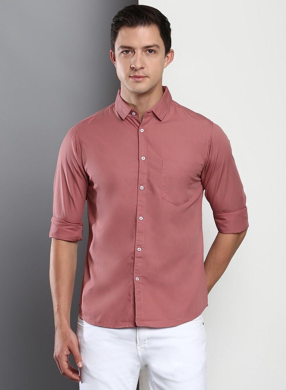 Dennis Lingo Dusty Pink Solid Casual Shirt - Image 1