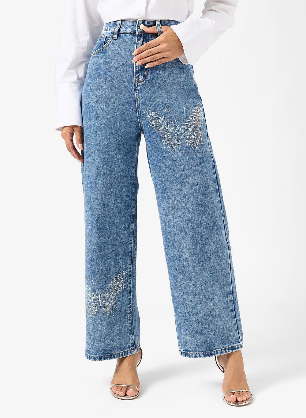 Dfgr16 Butterfly Embellished High-Rise Straight Jeans - Image 1