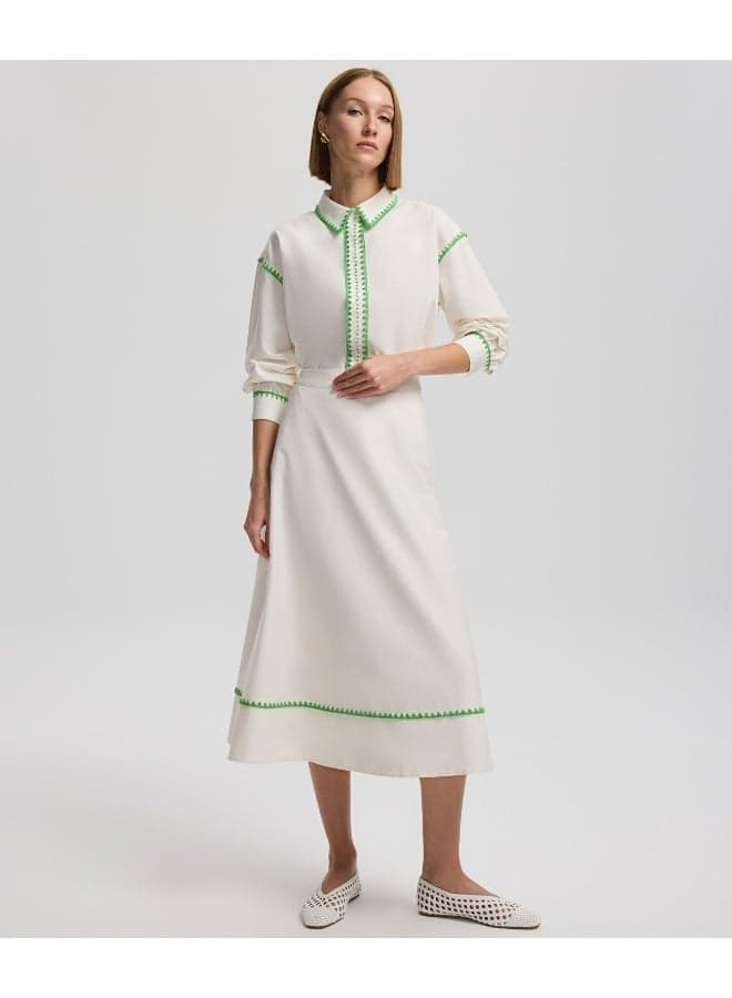 Ecru Embroidered Flared Maxi Skirt - Image 1