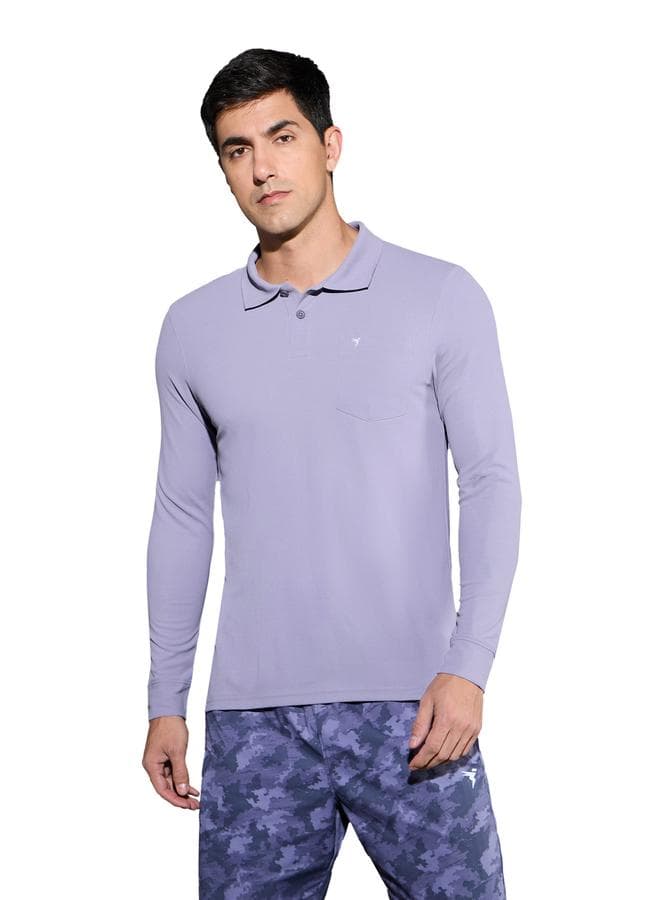 Technosport Solid Polo T-Shirt Pocket Detail Purple - Image 1