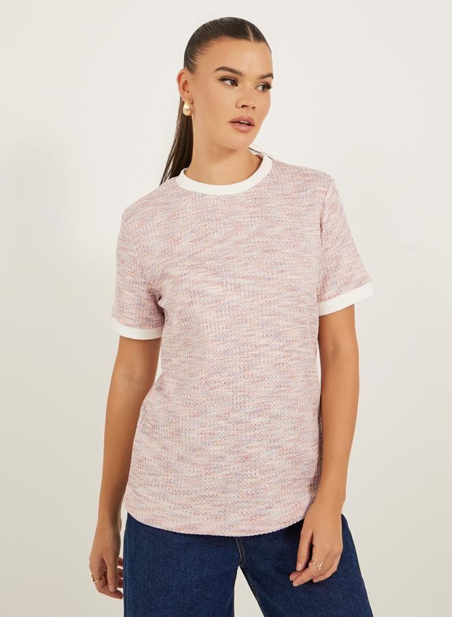 Styli Tweed Look Pink Short Sleeve T-Shirt 7011185828 - Image 1