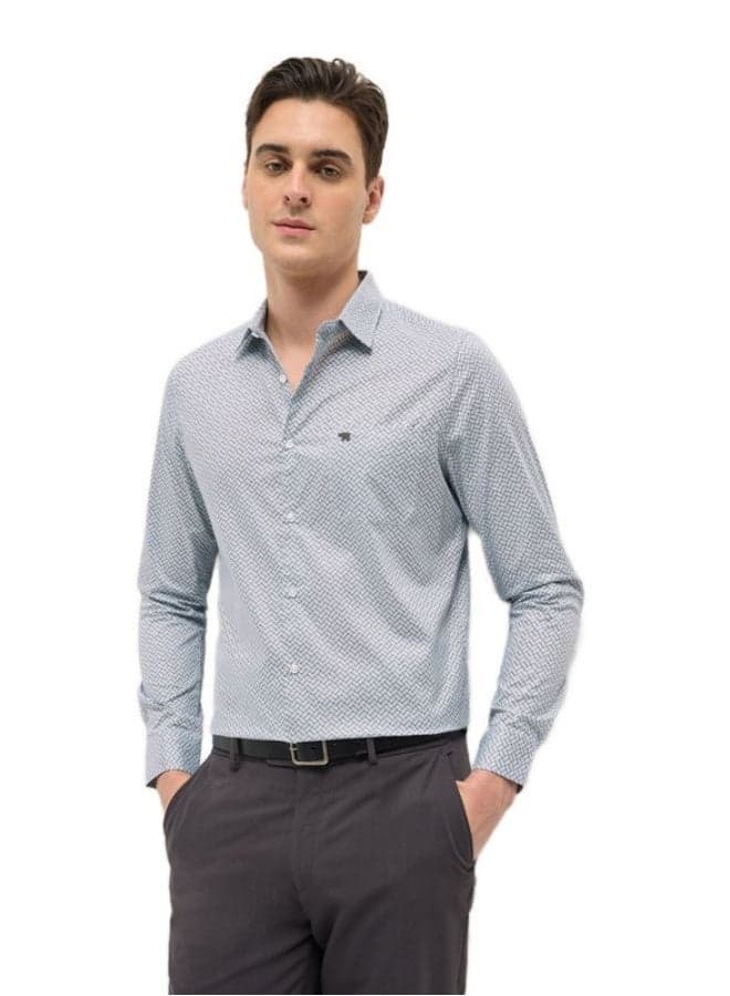 Men’s Light Grey Cotton Button-Down Shirt Classic Fit - Image 1