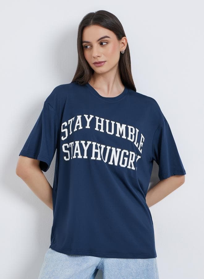 Take Two Navy Slogan Oversized T-Shirt - Image 1