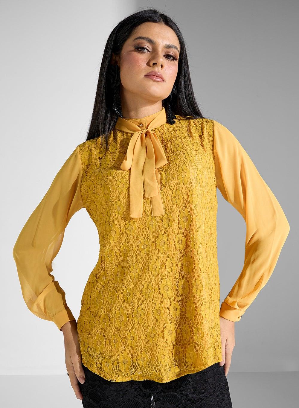 Elegant Tie-Neck Long Sleeve Blouse – Classic Fit - Image 1