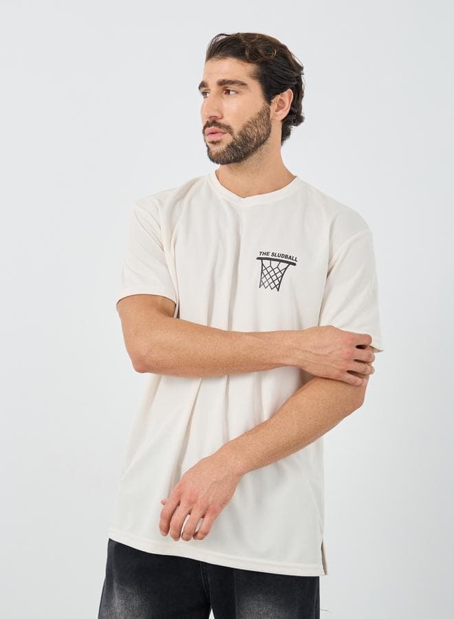 Styli Beige Oversized Graphic Crew Neck T-Shirt - Image 1