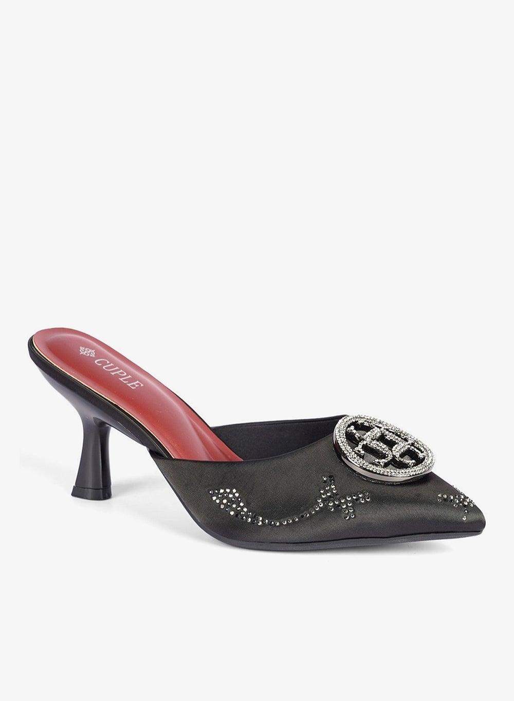Black Festive Mid-Heel Slip-On Mule Flats - Image 1