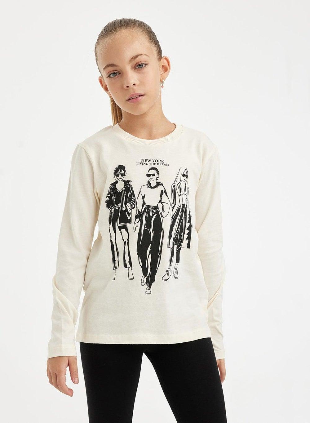 Girls Relax Fit Crew Neck Printed T-Shirt D3342A8 - Image 1