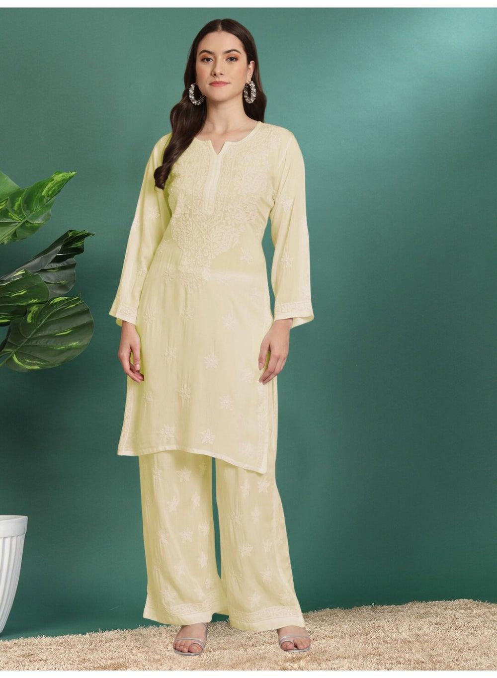 Lemon Chikankari Modal Kurta Set AL3662 - Image 1