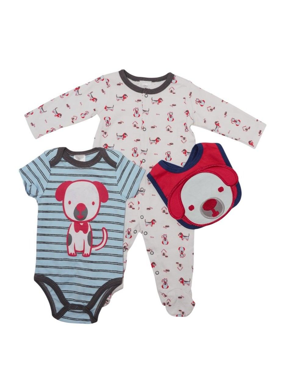 Bambimici Dog Print Cotton 2-Piece Bodysuit & Bib Set - Image 1