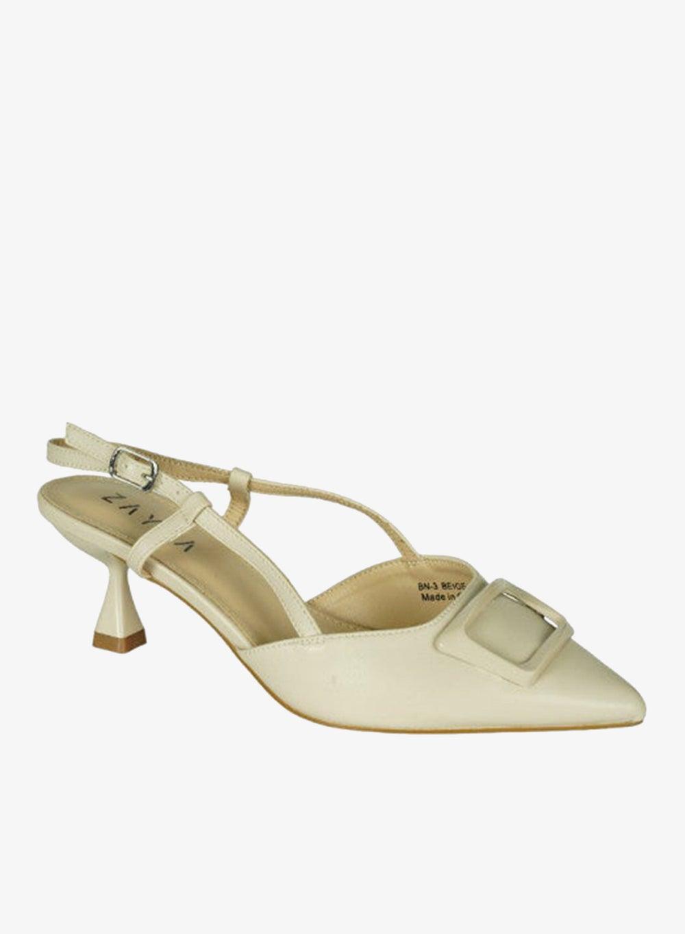 Zayna 221-14 Beige Mid Heel Backstrap Sandals - Image 1