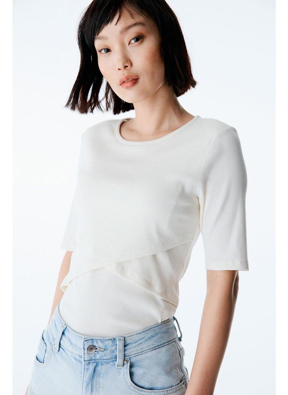 MAMA 2-Pack Ribbed Nursing Tops White Dusty Light - Image 1