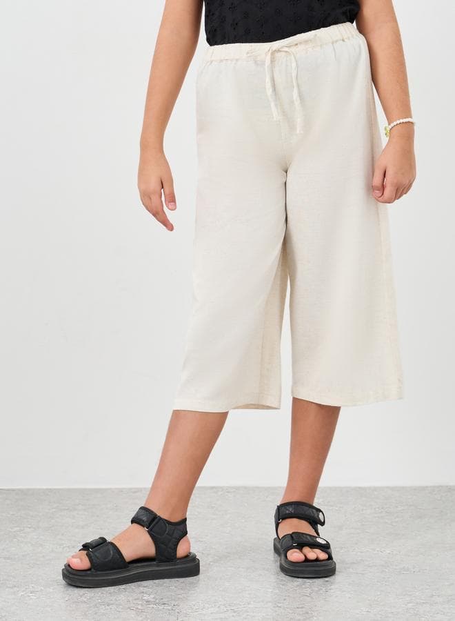 Girls Off-White Linen Look Wide Leg Culottes - Image 1