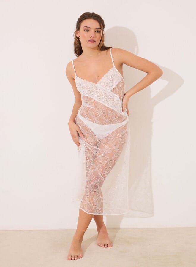 Ivory Lace Midi Nightgown 341915696 - Image 1