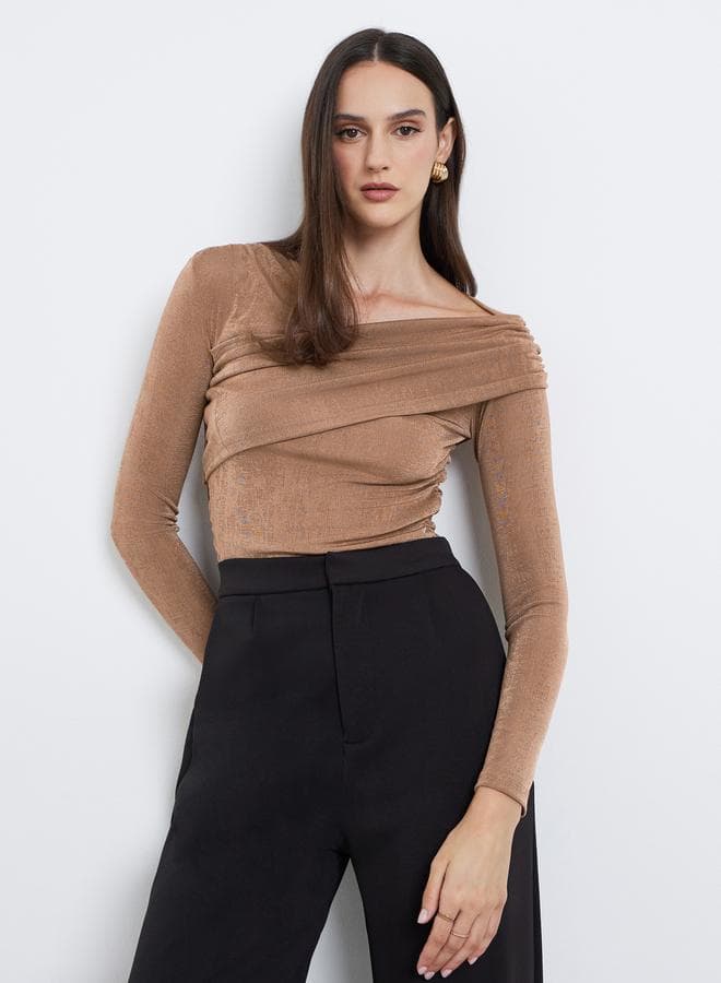 Asymmetrical One-Shoulder Brown Knit Top - Image 1