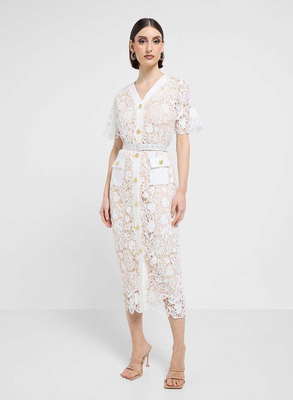 Ivory Lace Button-Down Midi Dress 1014 80 - Image 1