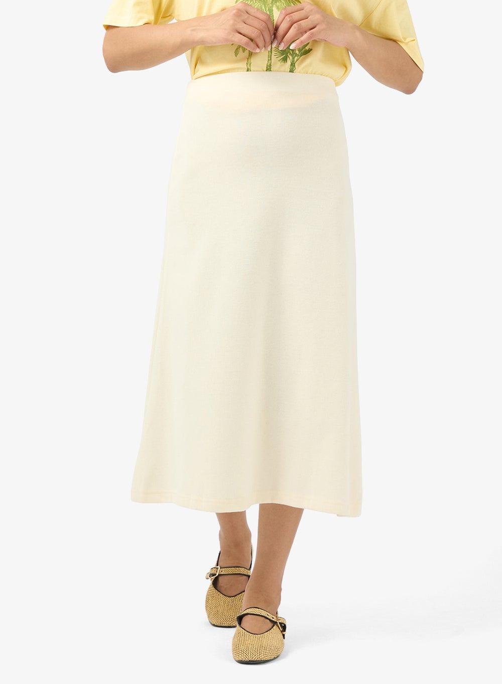 Cream Satin A-Line Midi Skirt 250303108 - Image 1