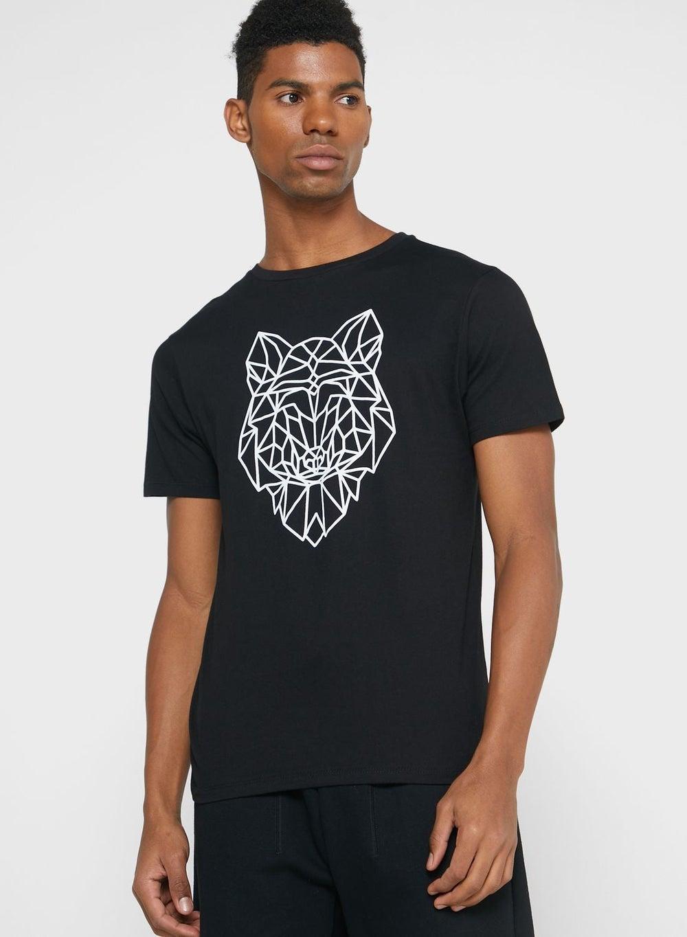 Black Graphic Print Crew Neck T-Shirt Fv392067 - Image 1