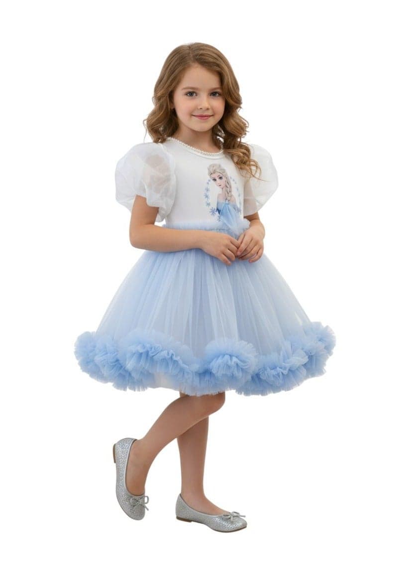 Light Blue Tulle Ruffle Fit & Flare Dress - Image 1