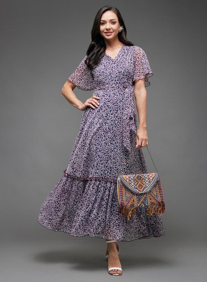 Dark Floral Maxi Dress 7011875120Multi Wrap Style - Image 1