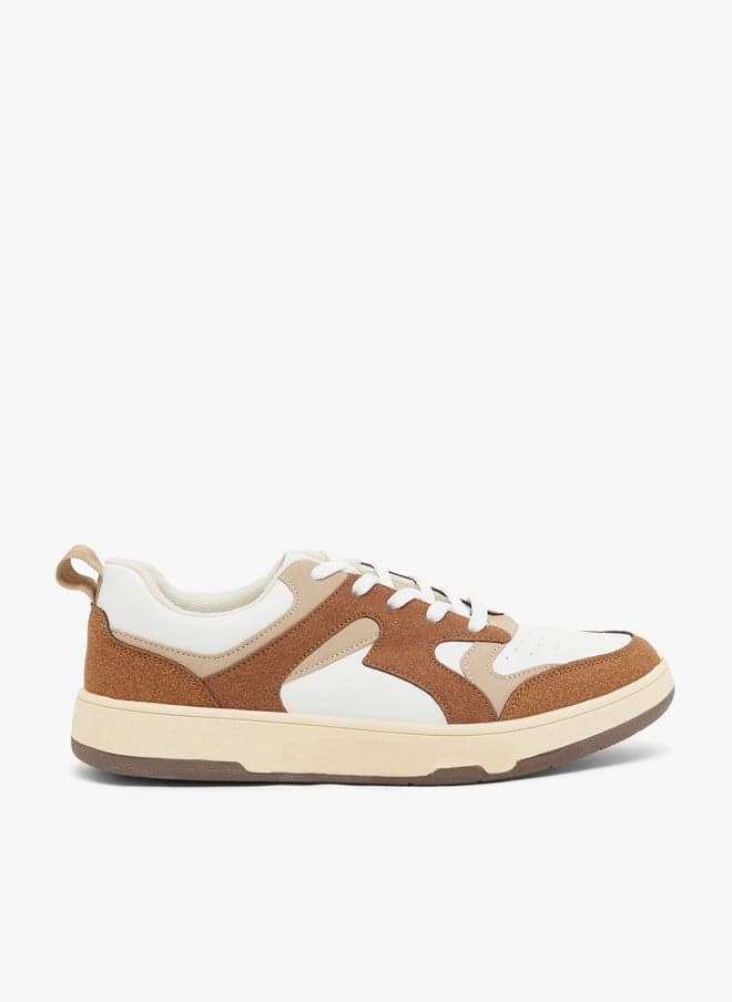 Y055 White/Brown Low-Top Casual Sneakers - Image 1