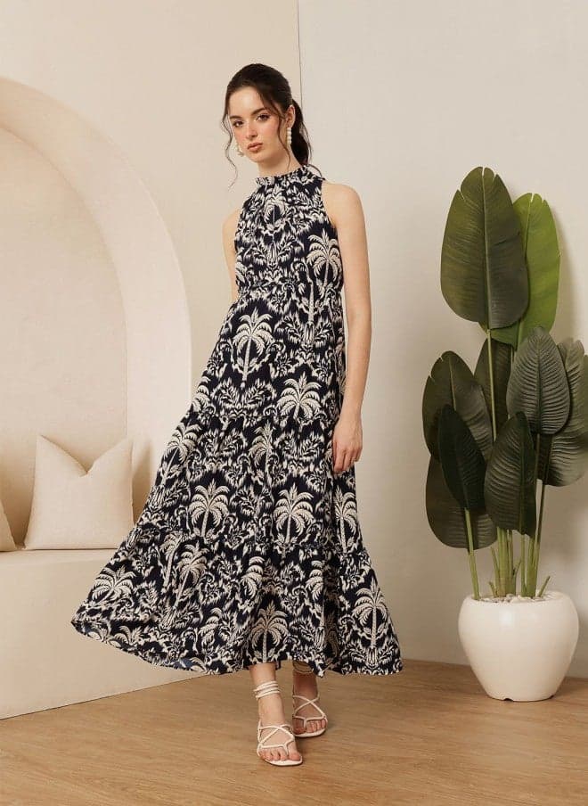 Street 9 Black Floral Flared Maxi Dress - Image 1