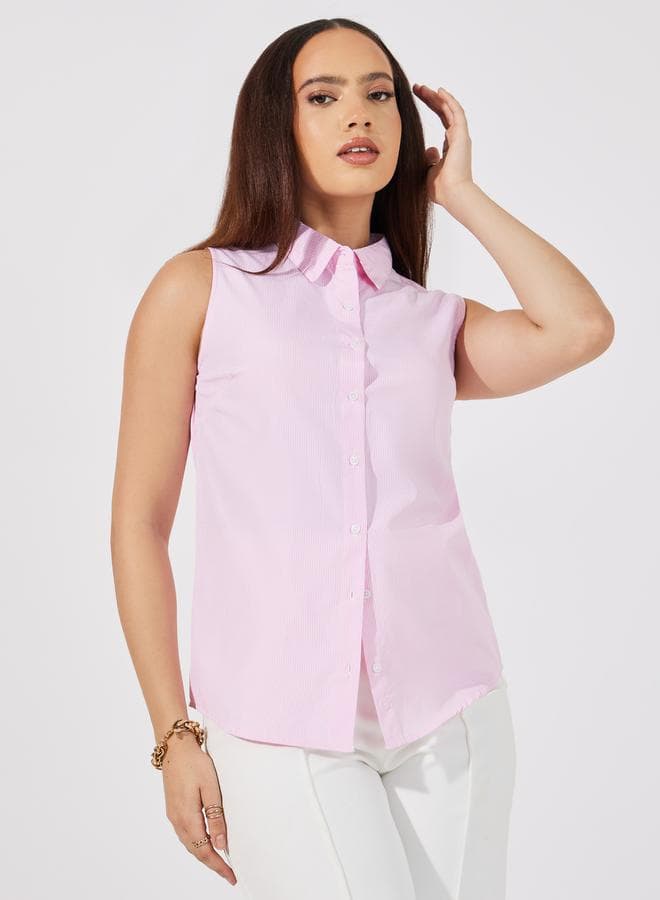Styli Red Striped Sleeveless Button-Down Shirt 7010254130 - Image 1