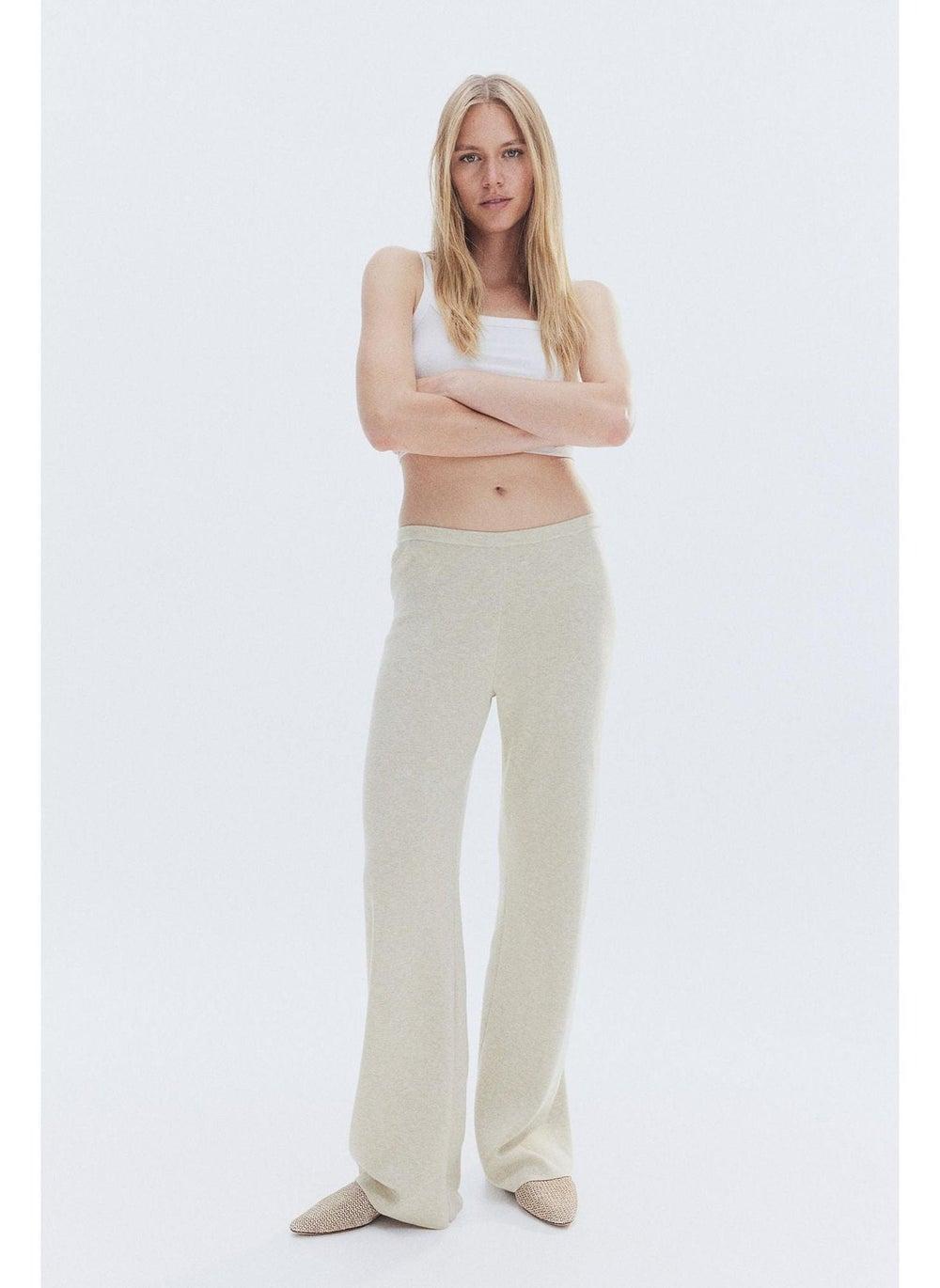 Fine-Knit Slim Mid-Rise Trousers Beige Dusty Light - Image 1