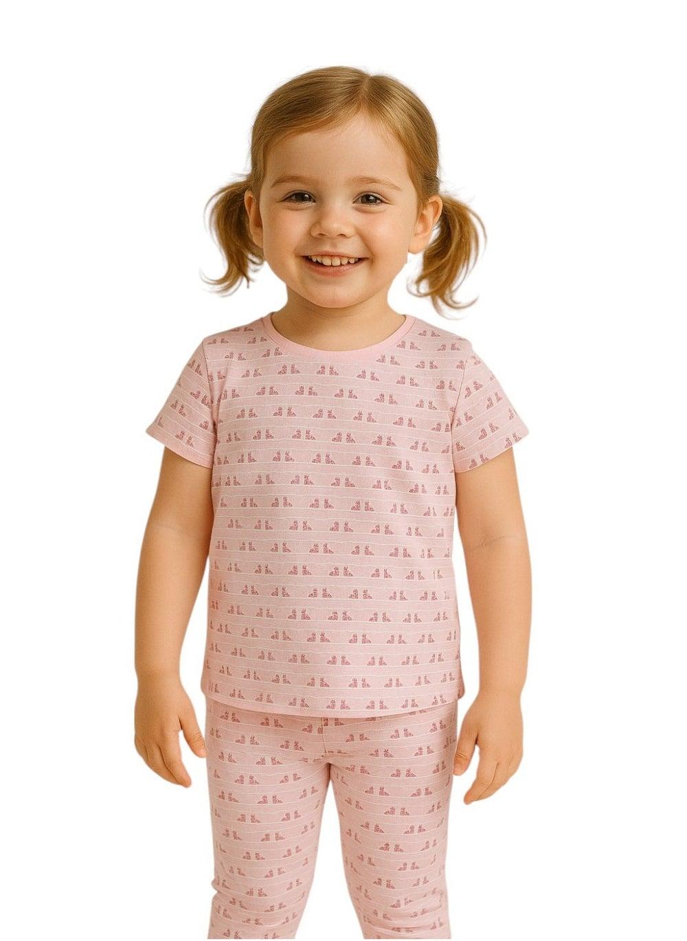 Victor and Jane Printed Cotton Pyjama Set Pink - Image 1
