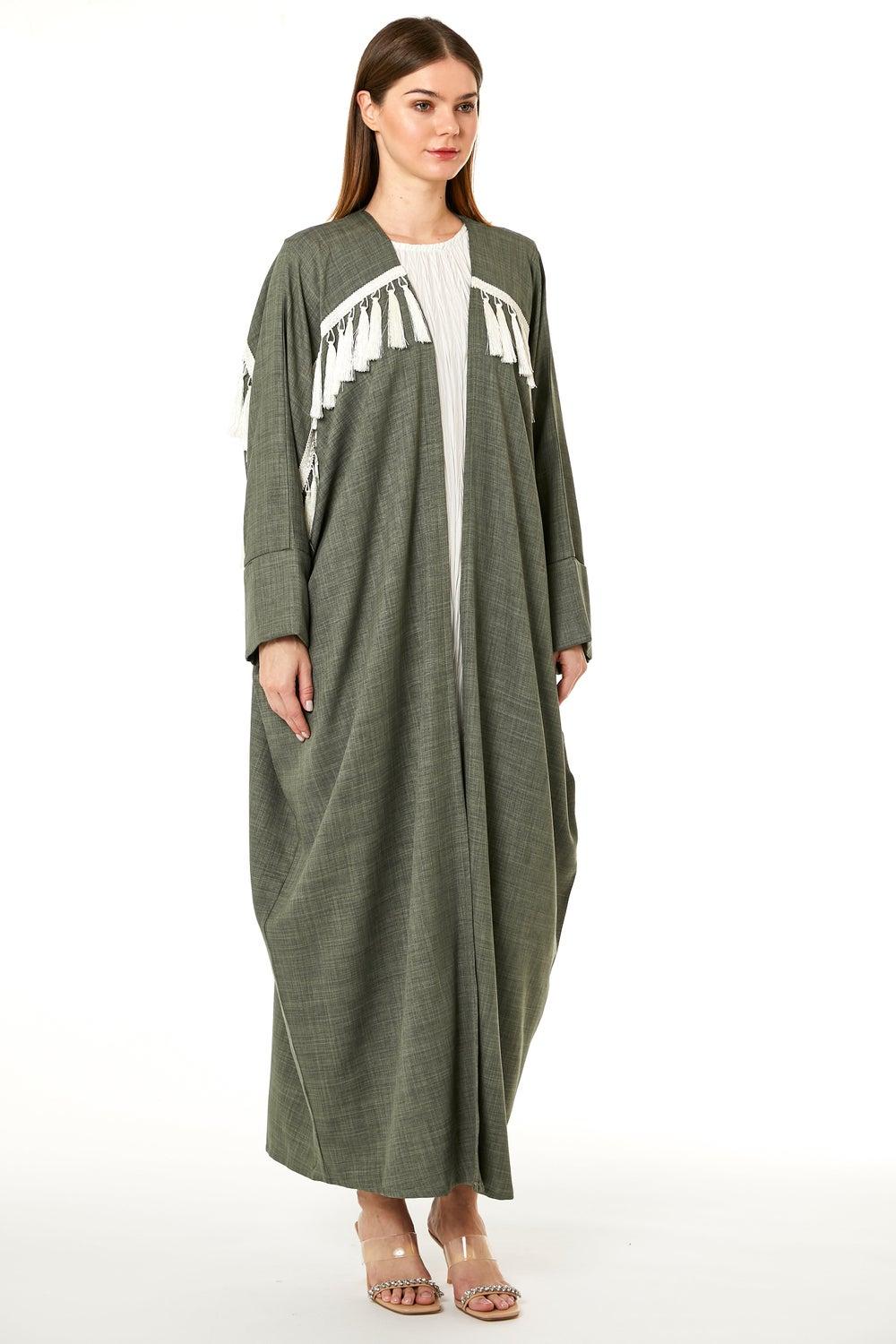 Emerald Green Open Front Abaya - Image 1