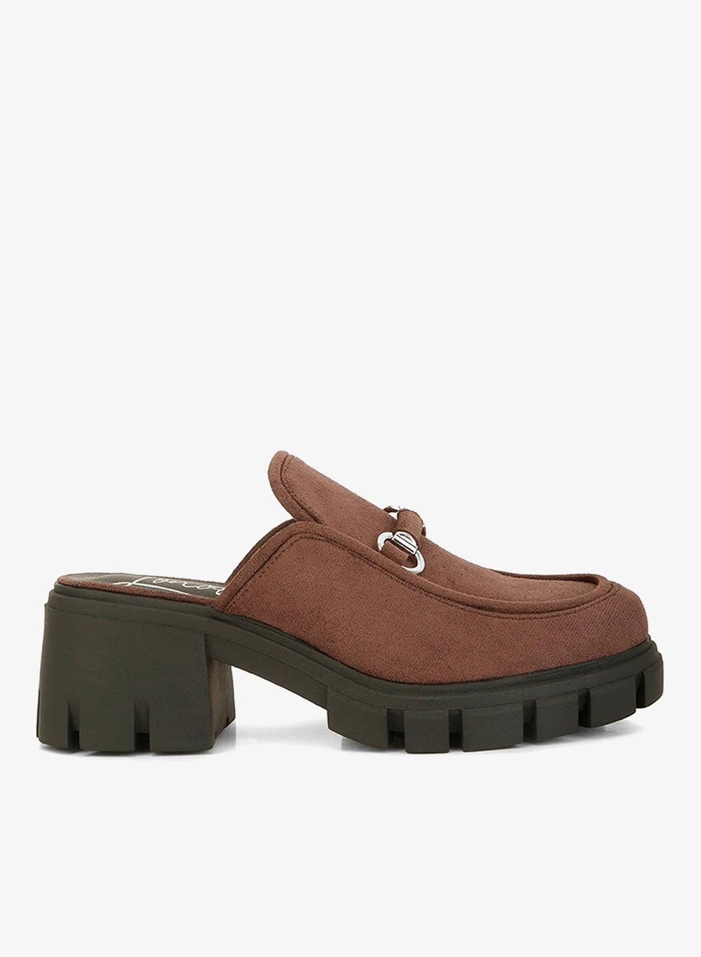 Brown Velvet Horsebit Lug Sole Loafers Sh4265 - Image 1