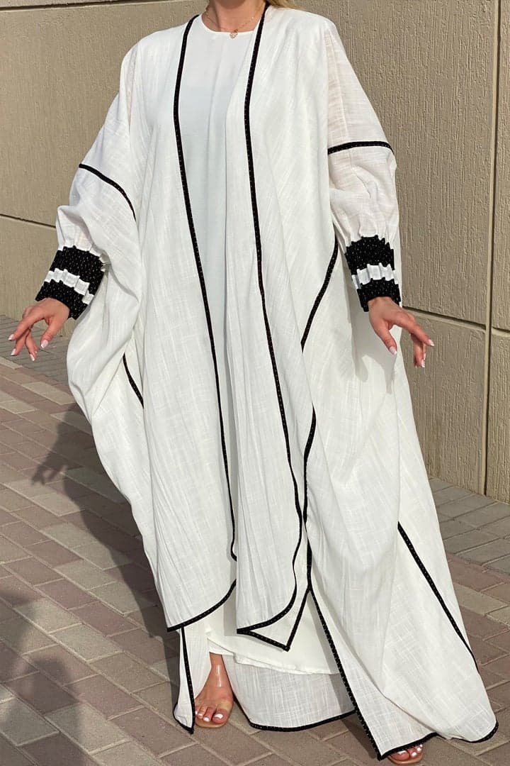 Elegant White Cape Sleeve Casual Abaya - Image 1