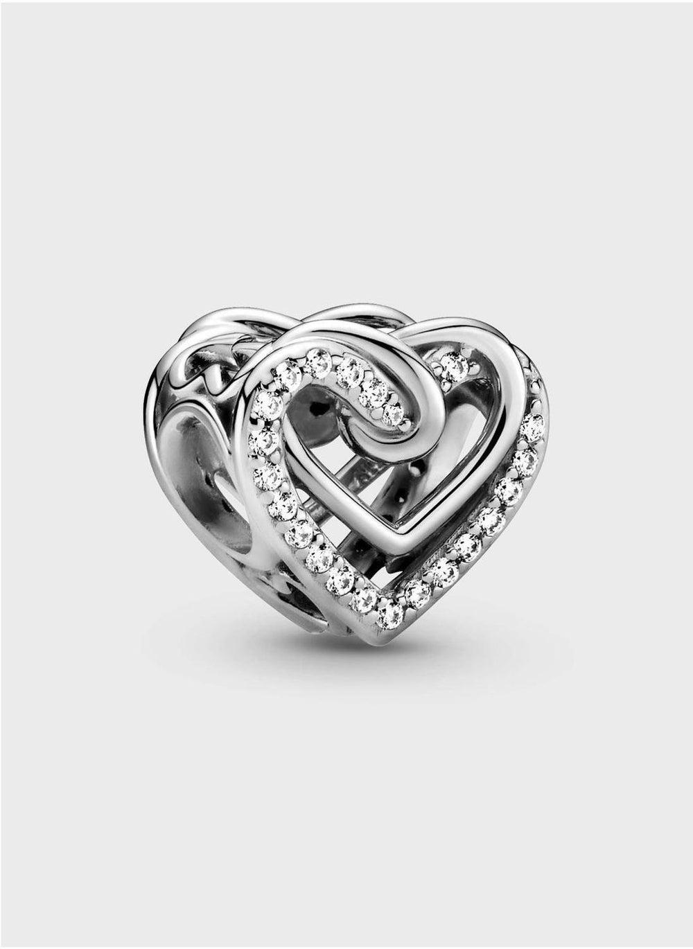 Sparkling Entwined Hearts Sterling Silver Charm - Image 1