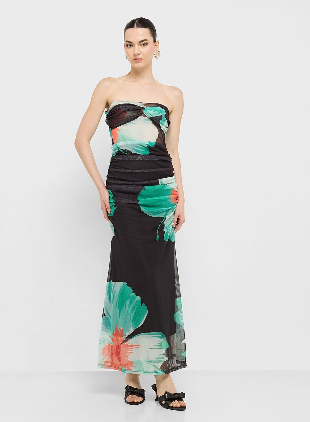 Black Floral Ruched Maxi Dress 1221 146 - Image 1