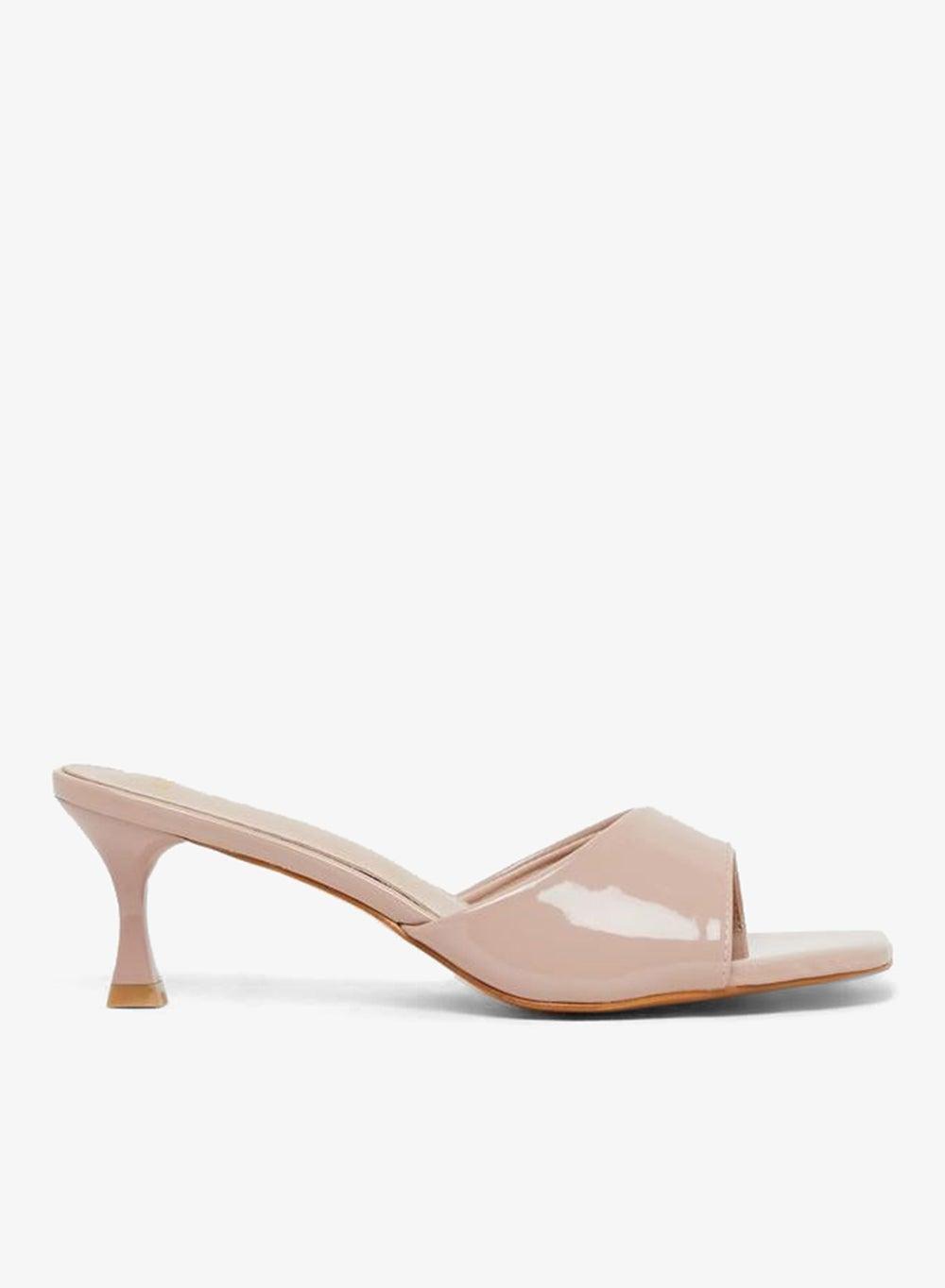 Beige Solid Open Toe Stiletto Heel Sandals - Image 1