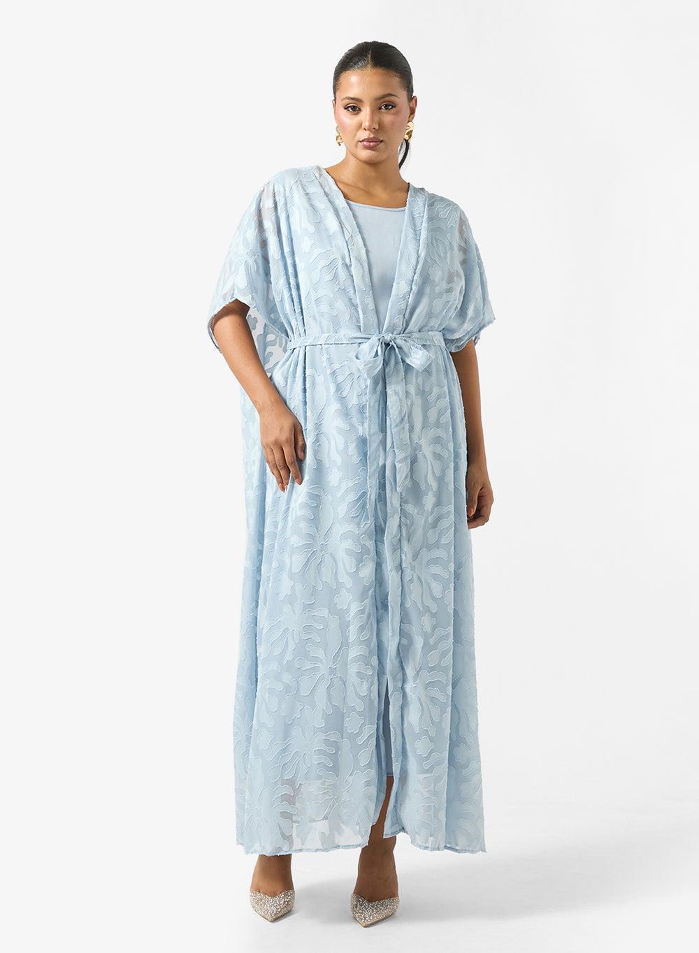 Sky Blue Textured Wrap Abaya Set Aj2526 - Image 1