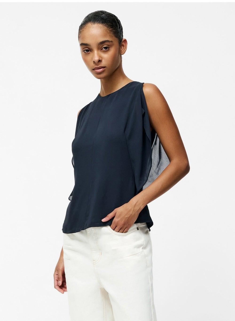 Eden Georgette Flutter Sleeve Top 72Ync Navy - Image 1