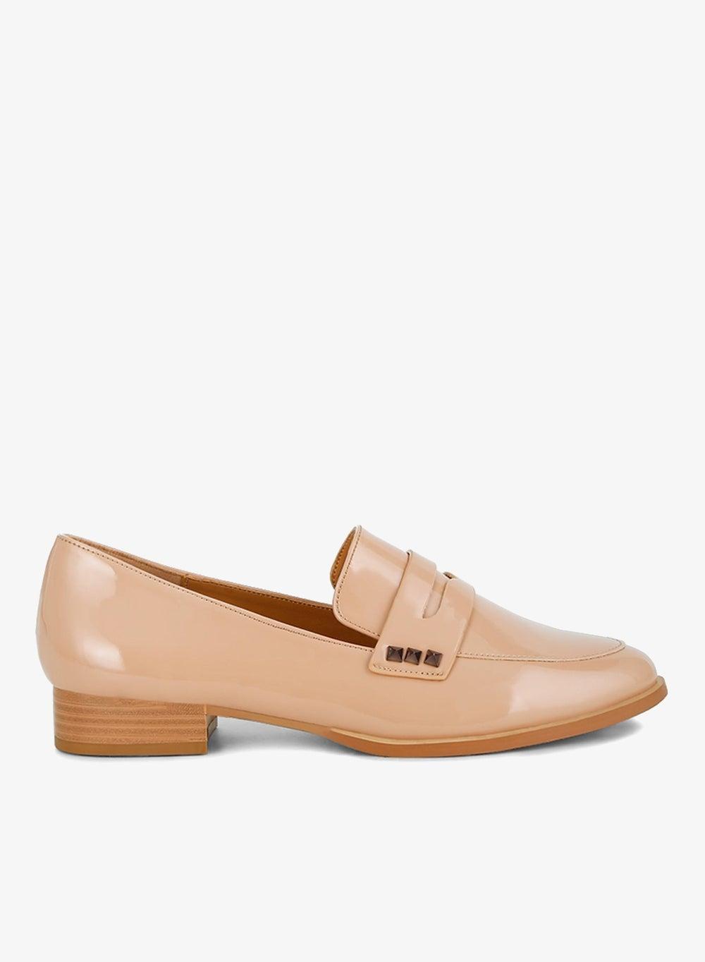 Beige Patent Leather Penny Loafers Sh4842 - Image 1