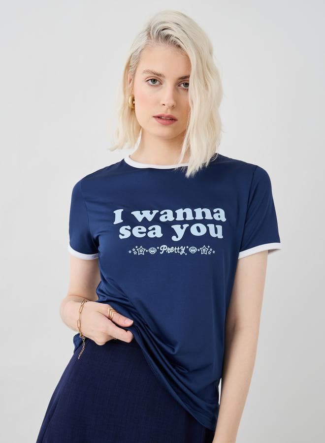 Take Two Graphic Blue Round Neck T-Shirt - Image 1