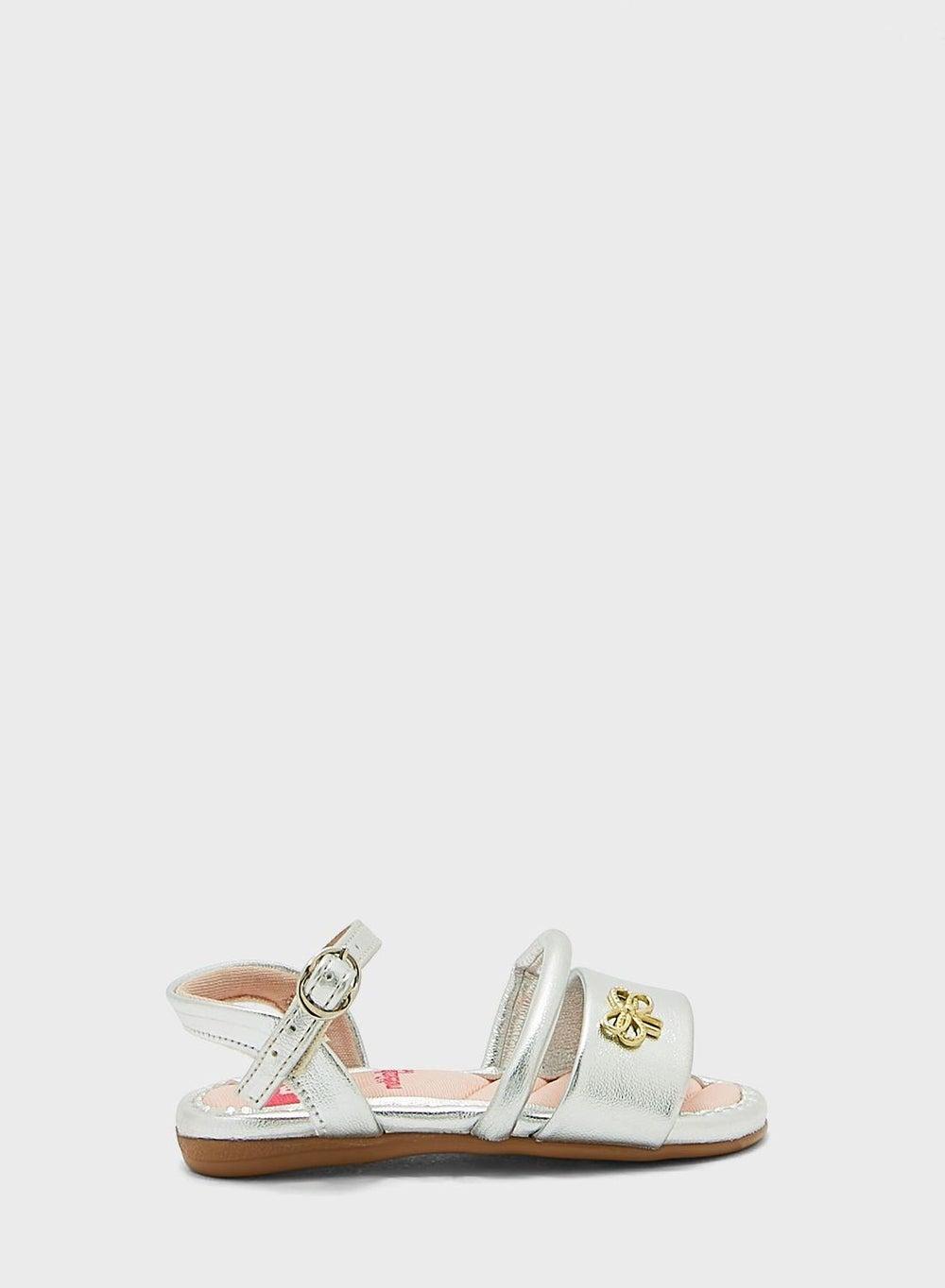 Silver Slingback Sandals with Ankle Strap Comfort - Image 1