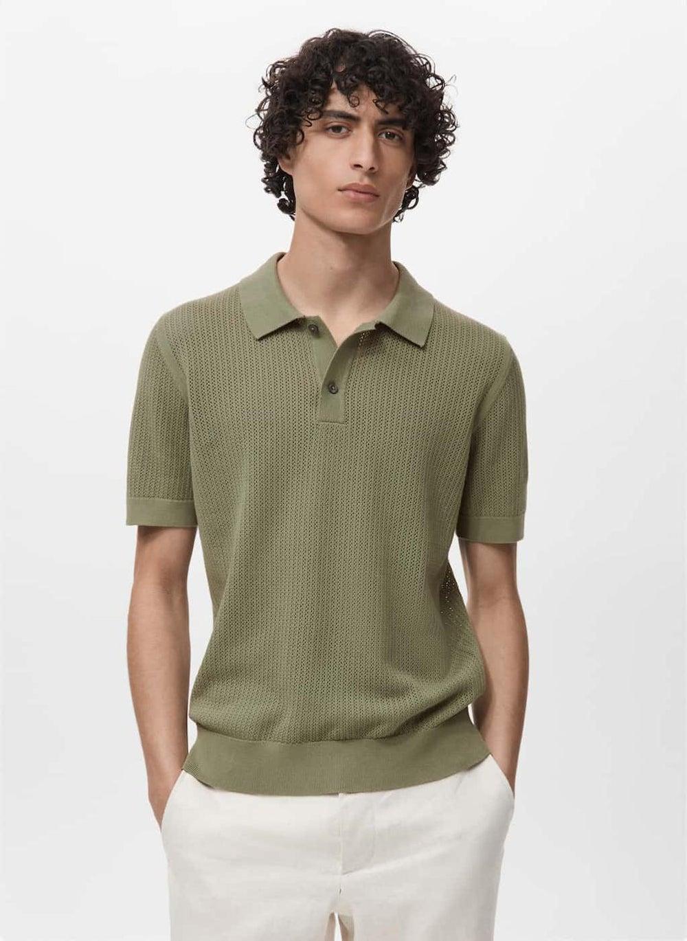 Openwork Knitted Cotton Polo Shirt 17031244 - Image 1