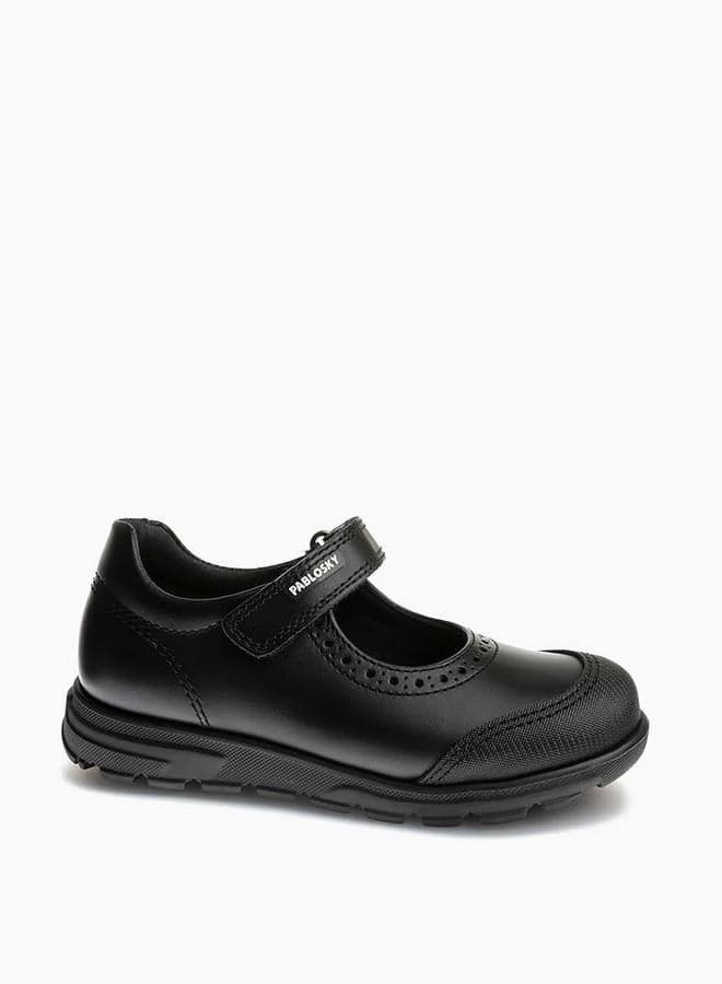 Girls’ Black Leather Hook & Loop School Shoes 334110 J - Image 1