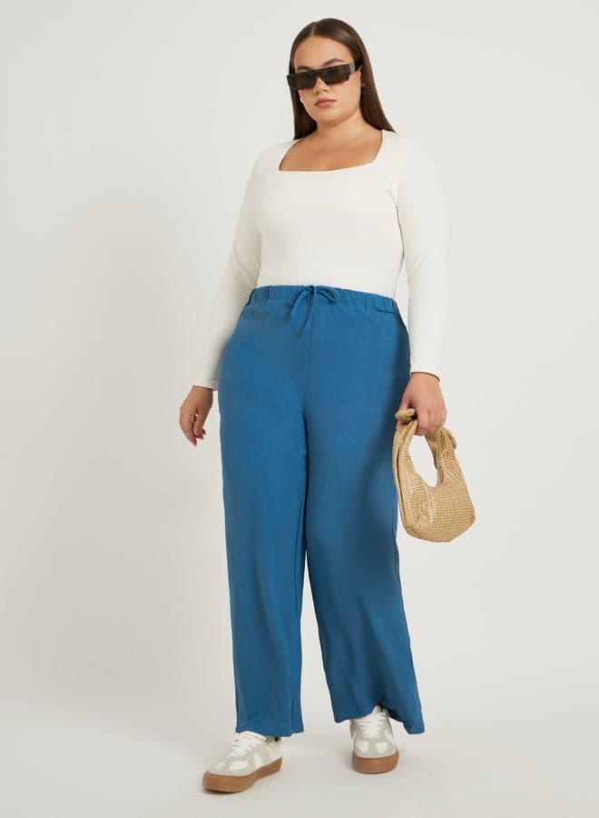 Plus Size High Rise Wide Leg Drawstring Pants - Image 1