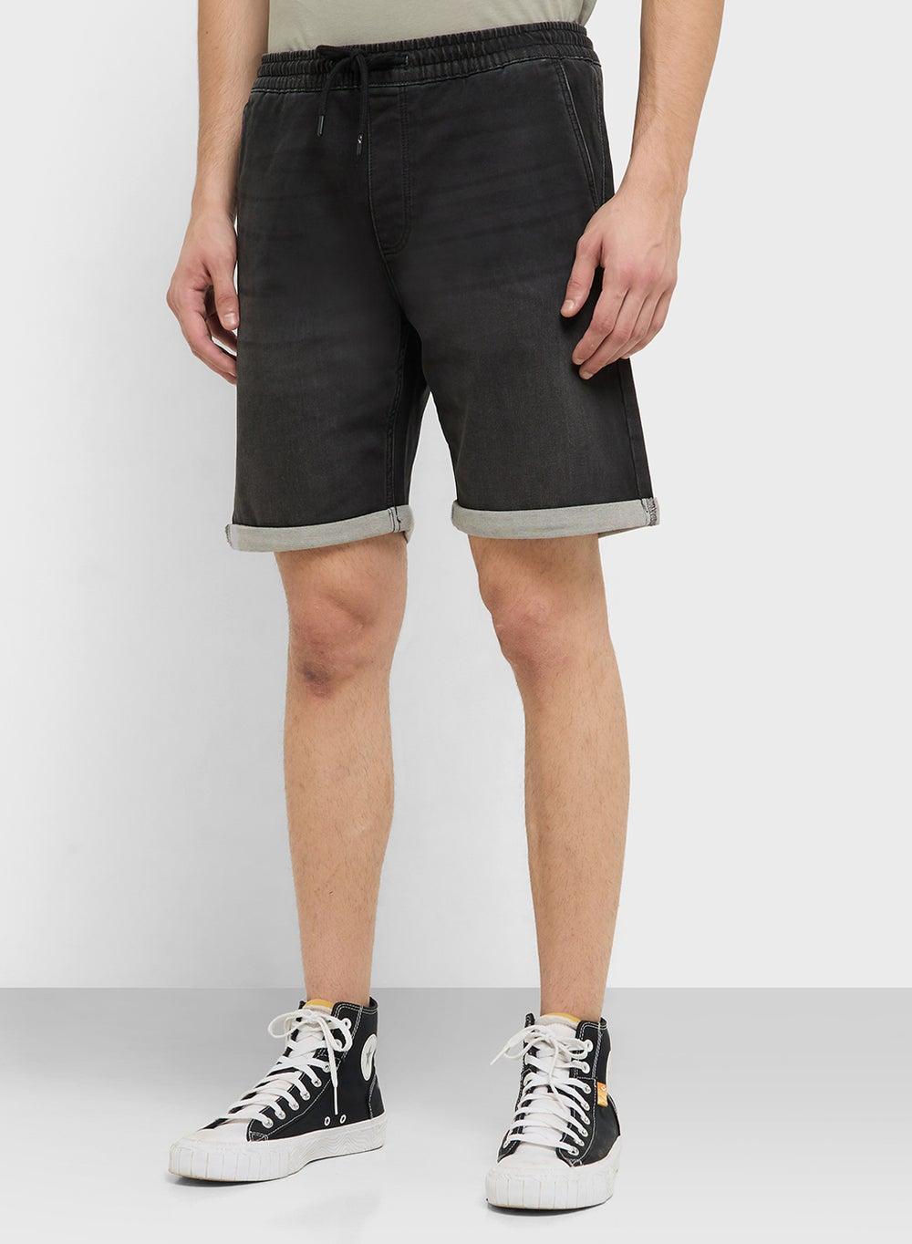Black Denim Drawstring Shorts 12269594 Classic Fit - Image 1