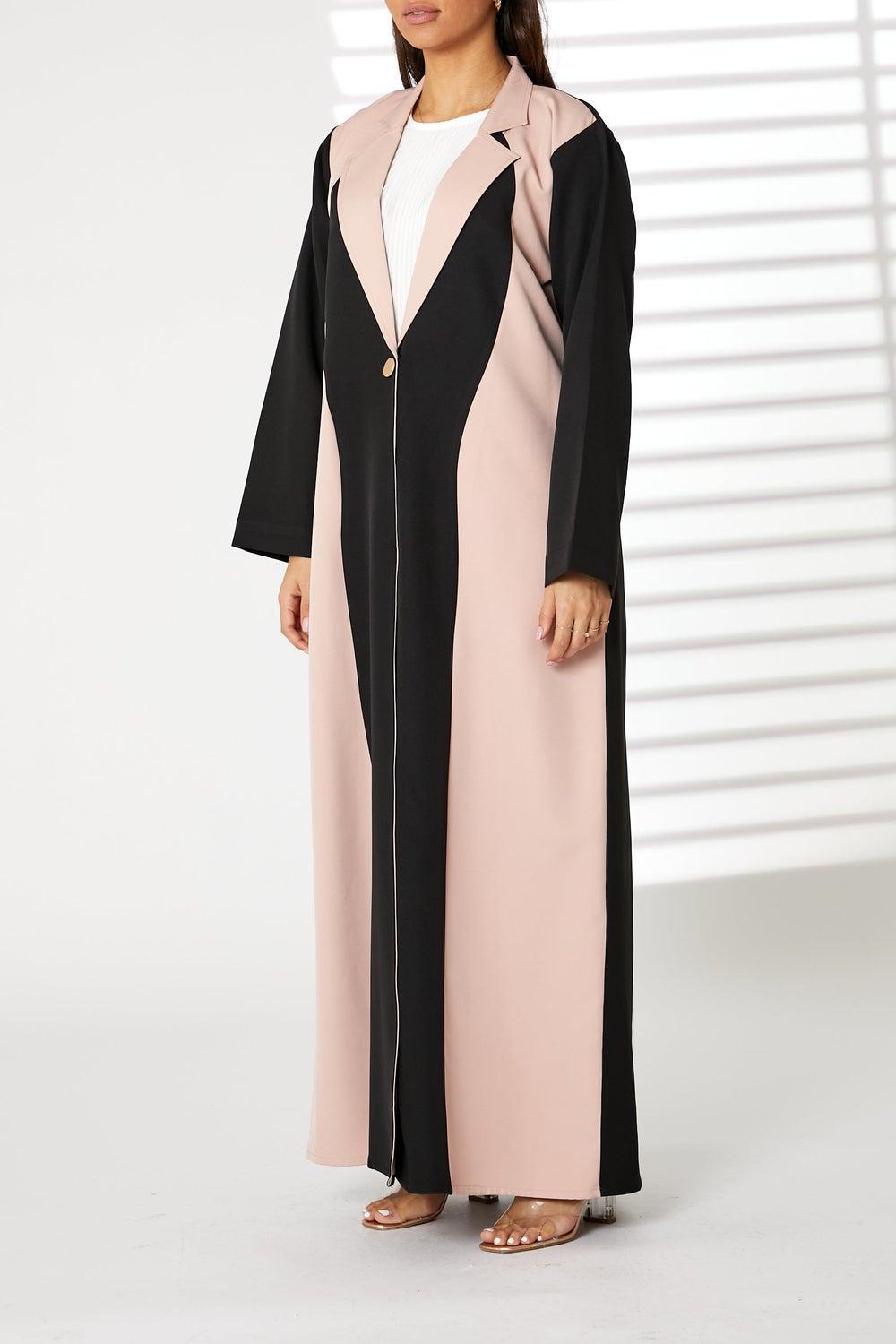 Color Blocked Lapel Collar Asymmetric Abaya - Image 1
